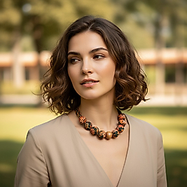 Yeşil Çiçekli Kısa İmza Kolye