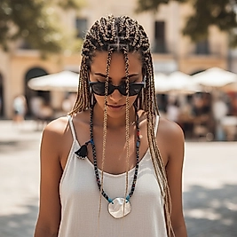 Siyah Çiçekli Metal Detaylı Kolye