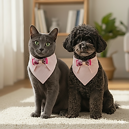 Tatlı Pembe Dokunuş – Çizgili Organze Fiyonklu Pet Yaka | FEDD’s Pet Style