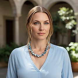 Mavi-Beyaz Şal Desenli Kolye